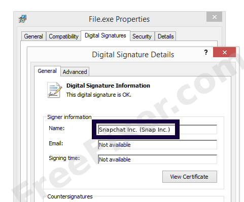 Screenshot of the Snapchat Inc. (Snap Inc.) certificate